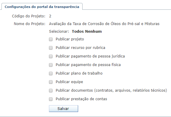 Configuração para publicação no Portal da Transparência